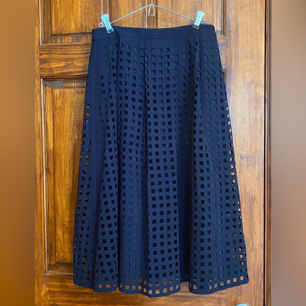 Reiss Navy Laser-Cut Circle Skirt